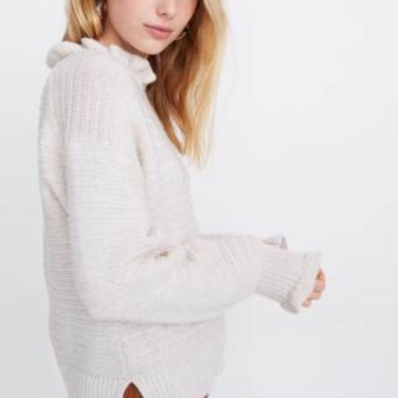 Madewell Fitted Frilly Lettuce Hem Sweater, Size S - Picture 2 of 16